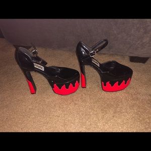 Black and red Flame Platform Heels